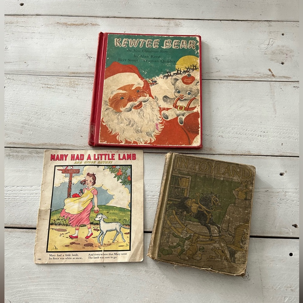 Lot of 3 old books, Kewtee Bear, Toyland and nursery rhymes